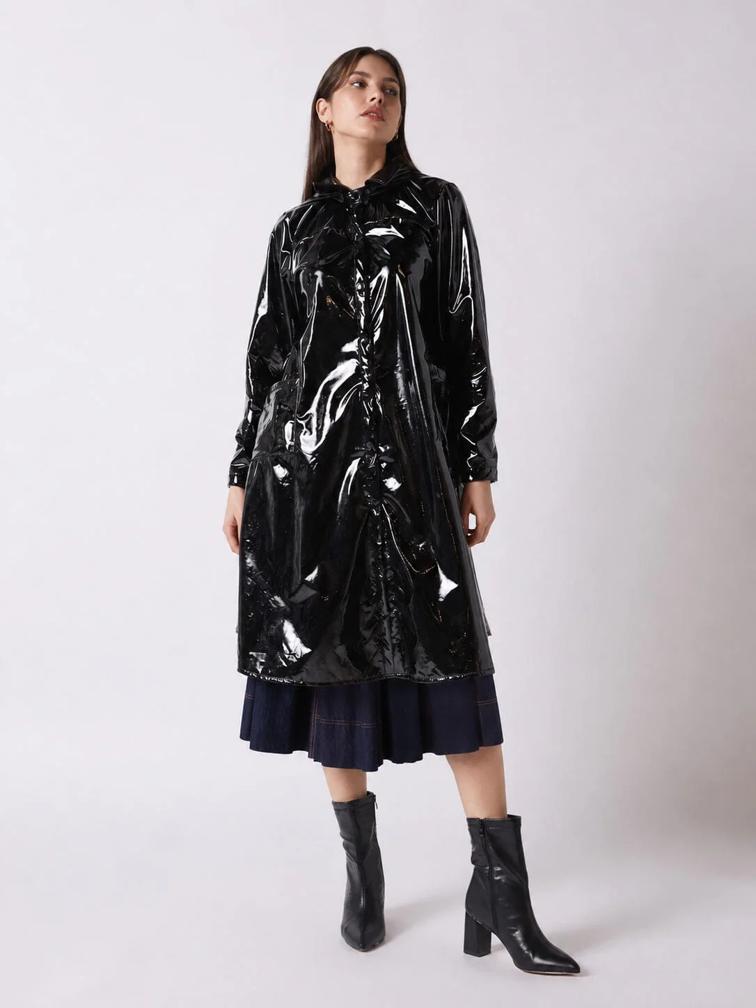 A-Line Button-Down Vinyl Jacket with Hood - Image 3