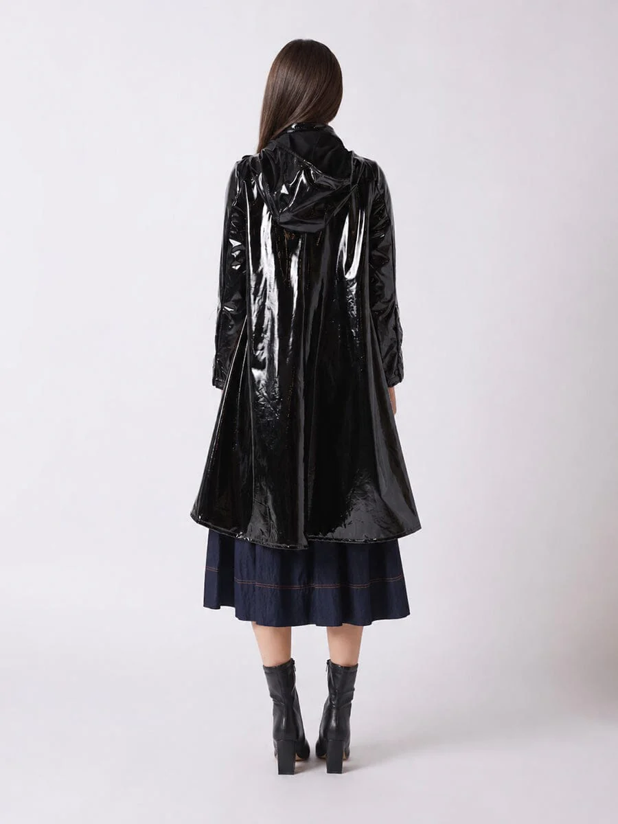 A-Line Button-Down Vinyl Jacket with Hood - Image 4
