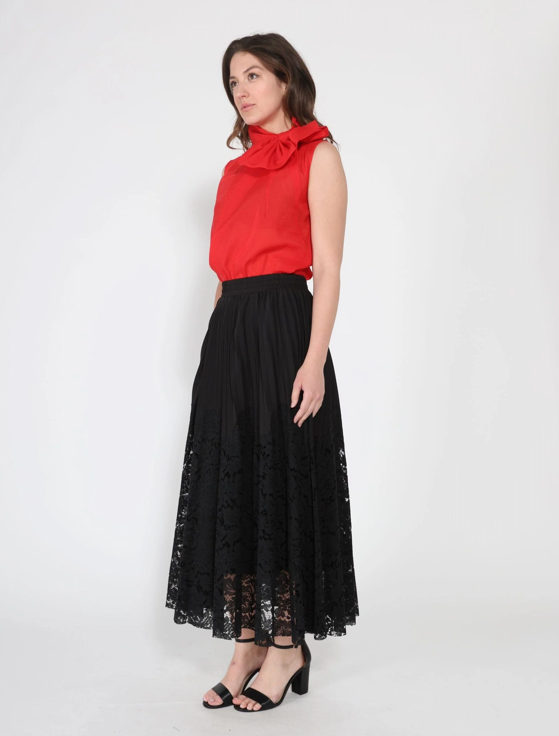 A-line pleated detail bottom lace skirt - Image 3
