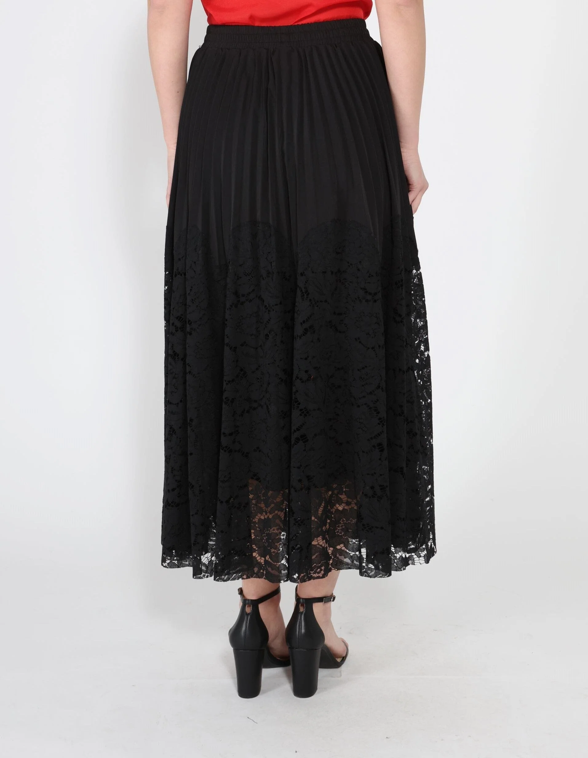 A-line pleated detail bottom lace skirt - Image 4