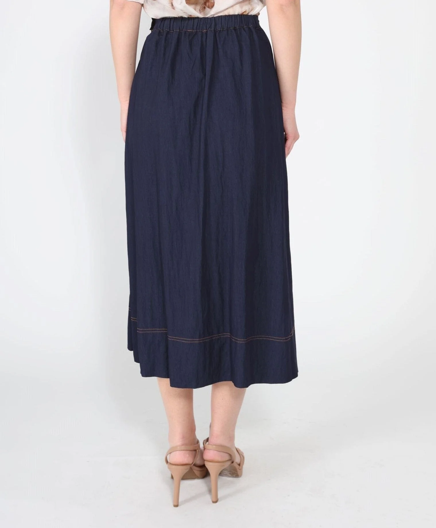 A-line Skirt with Contrast Stitch Front Pleated - Image 4