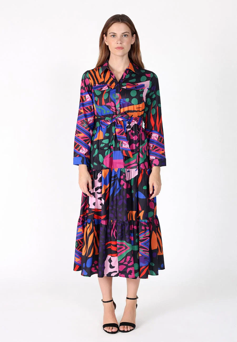 Abstract Print Full Sleeve Long Dress