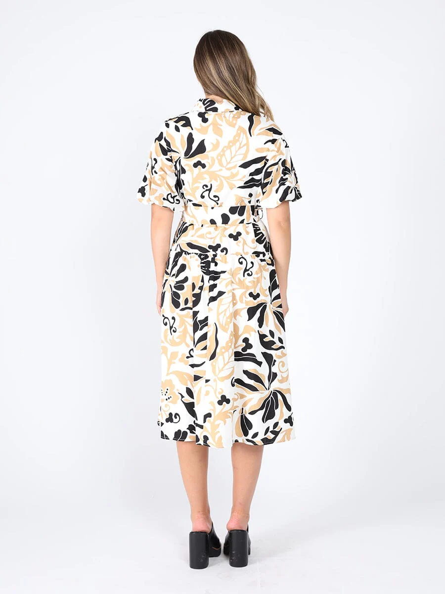 Allover Printed Shirt Collar & Belt Dress - Image 4