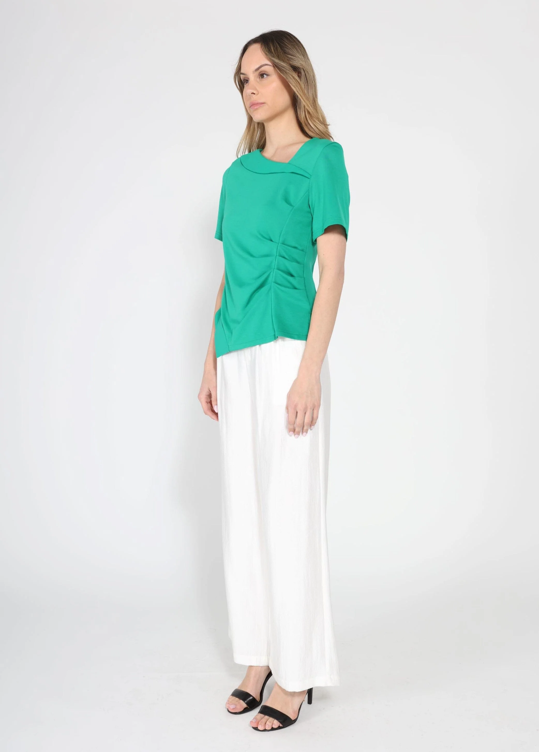Asymmetrical neck ruched detail solid top - Image 3