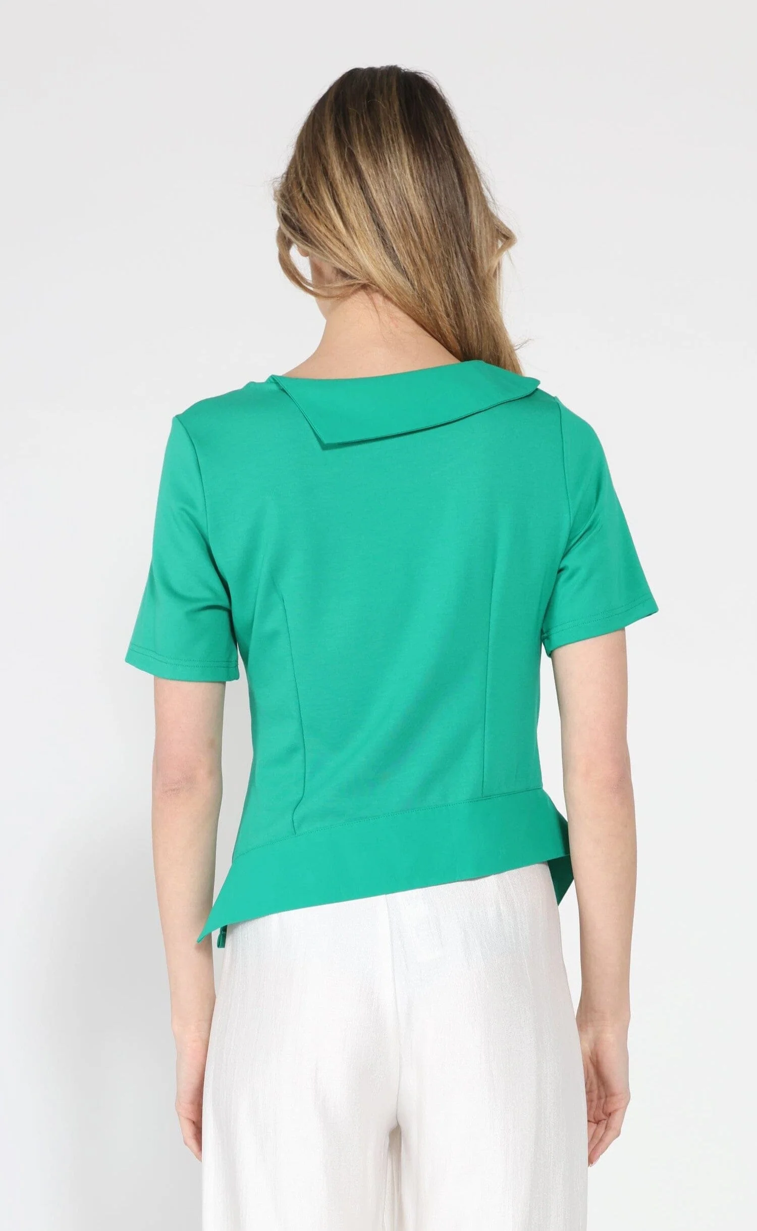 Asymmetrical neck ruched detail solid top - Image 4