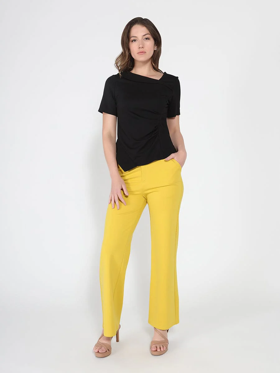Asymmetrical neck ruched detail solid top - Image 6