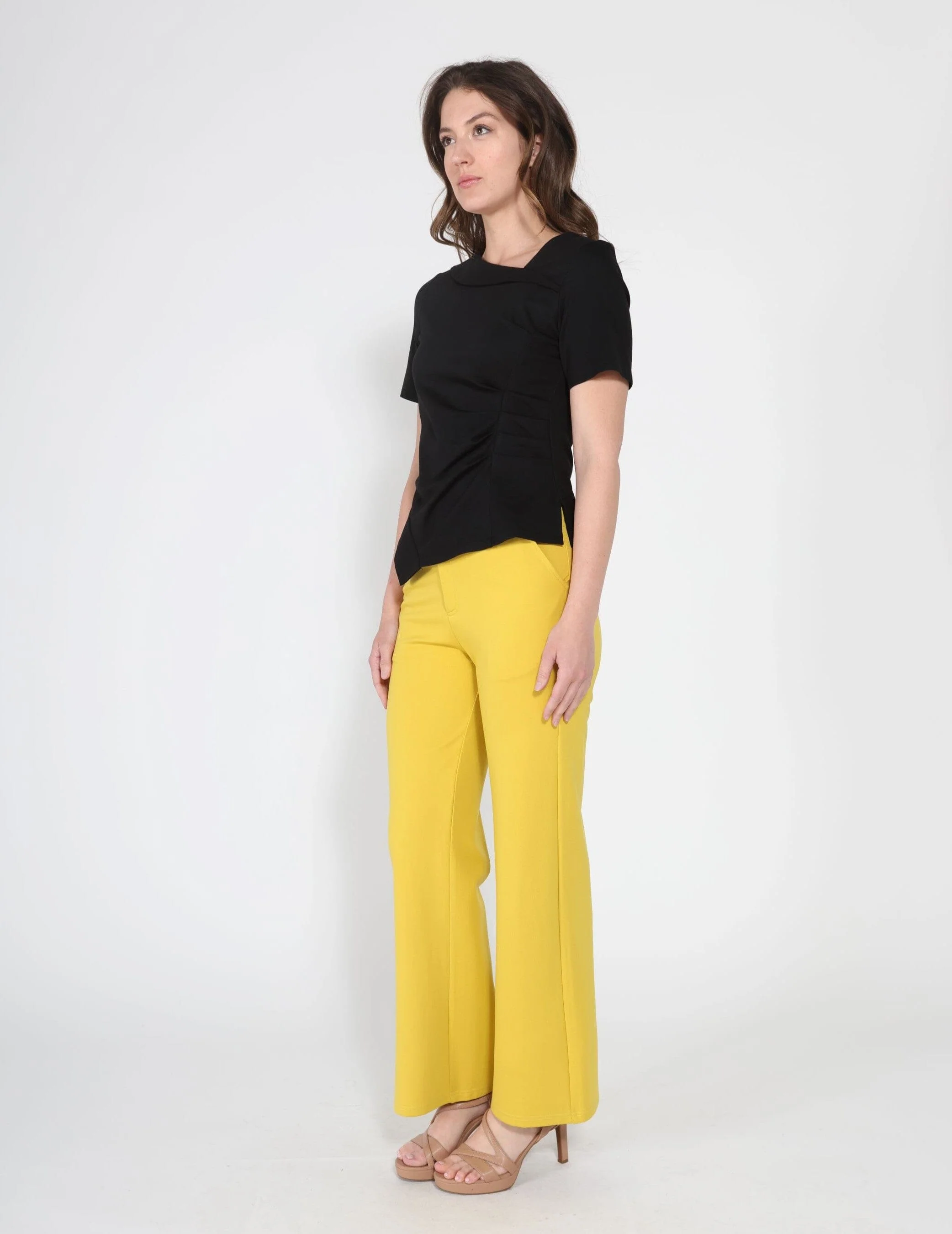 Asymmetrical neck ruched detail solid top - Image 7