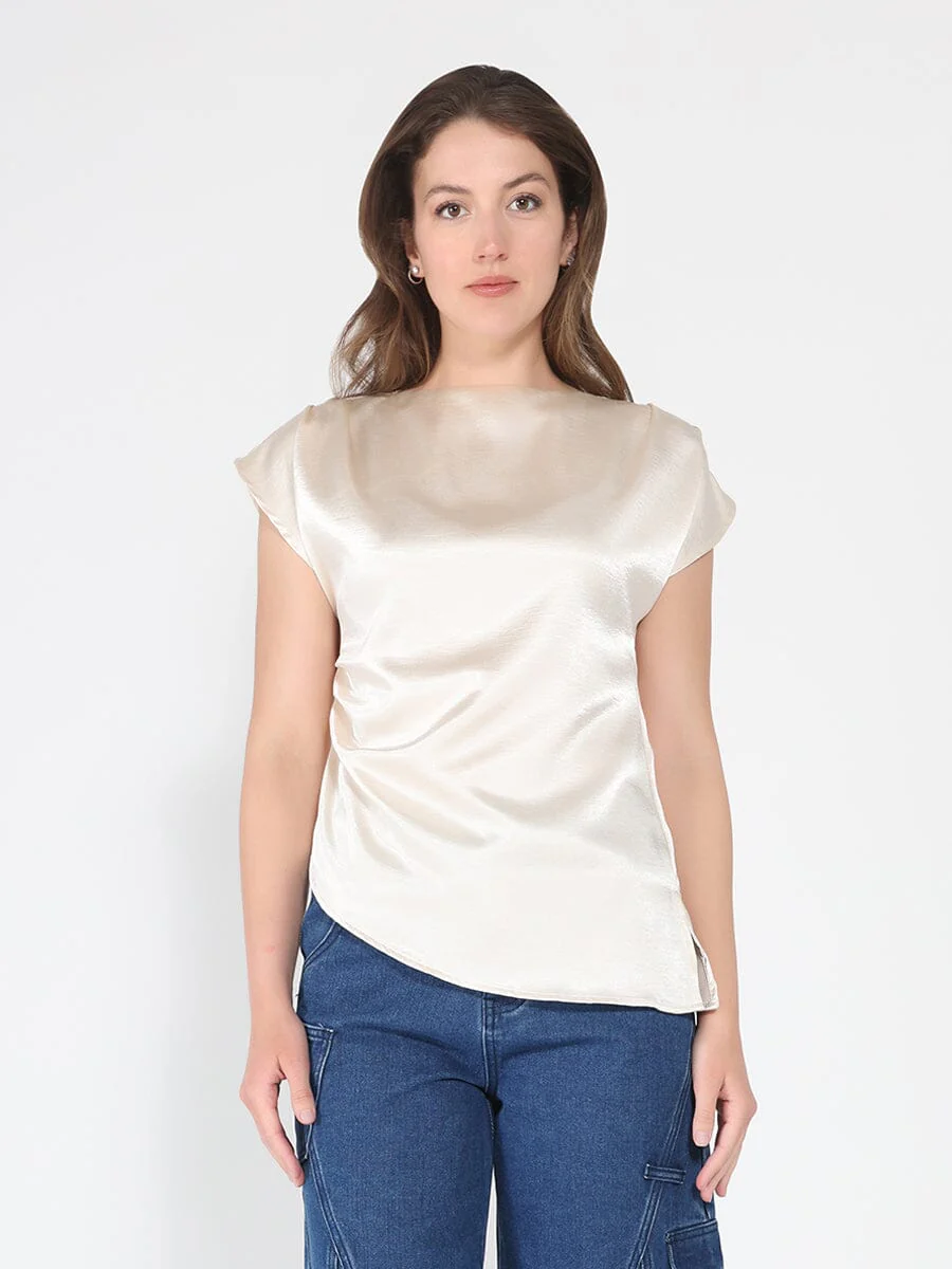 Asymmetrical side pleats short sleeve top - Image 13