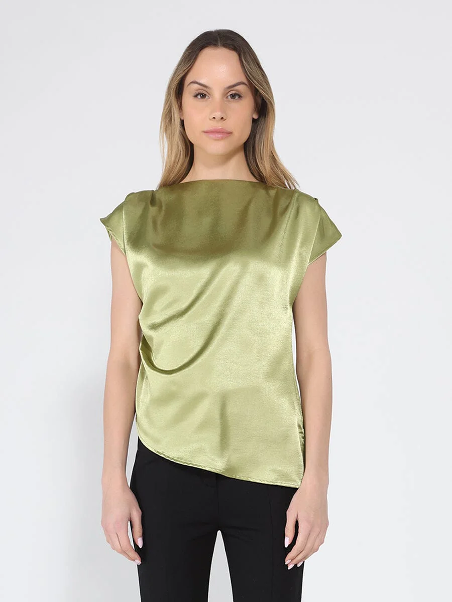 Asymmetrical side pleats short sleeve top - Image 17