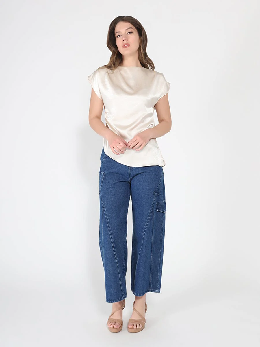 Asymmetrical side pleats short sleeve top - Image 2