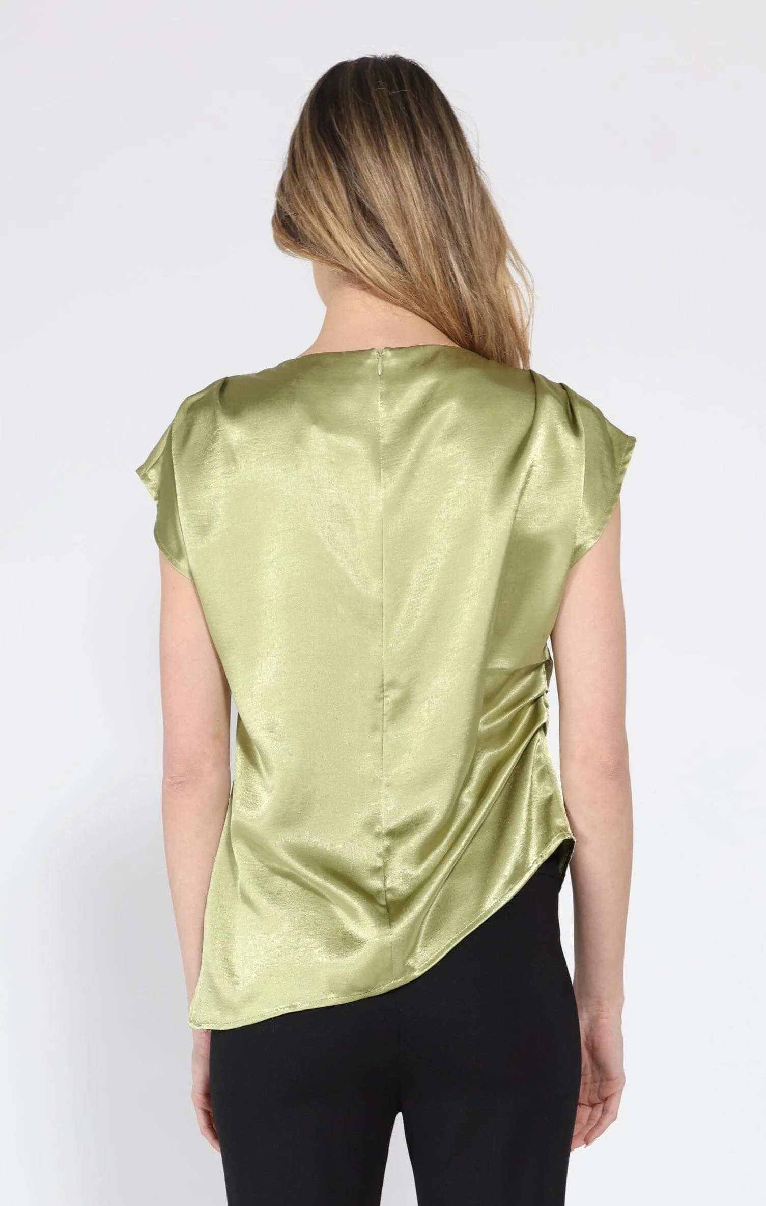 Asymmetrical side pleats short sleeve top - Image 8