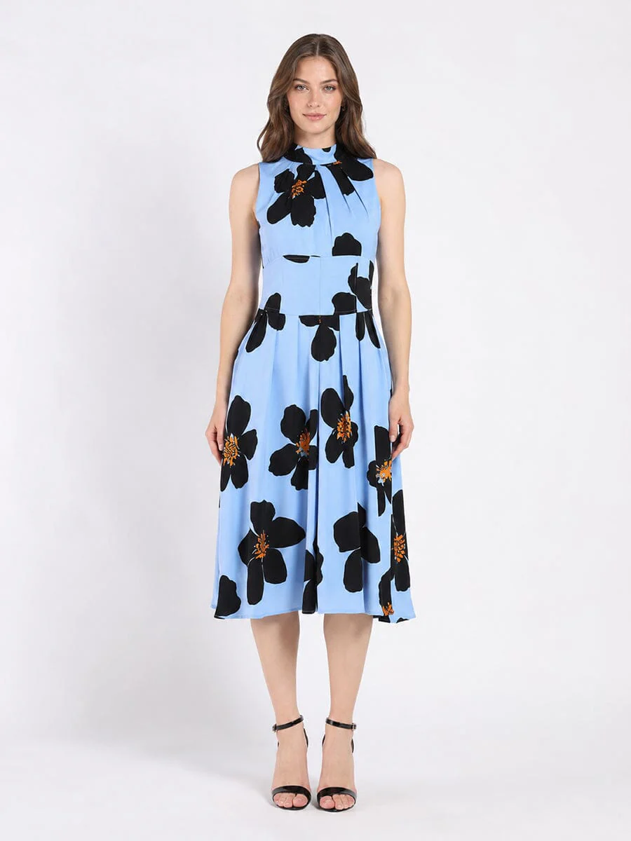 Big Flower Print Mdii Dress With Gathered Neck