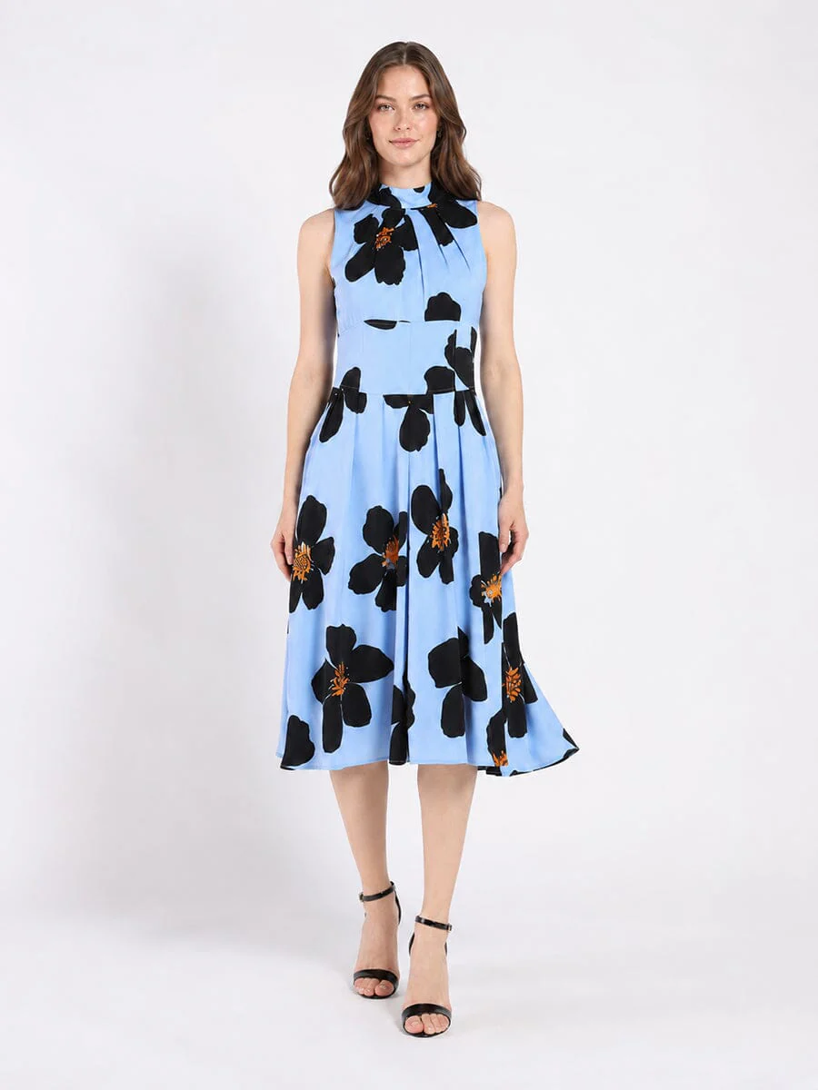 Big Flower Print Mdii Dress With Gathered Neck - Image 2