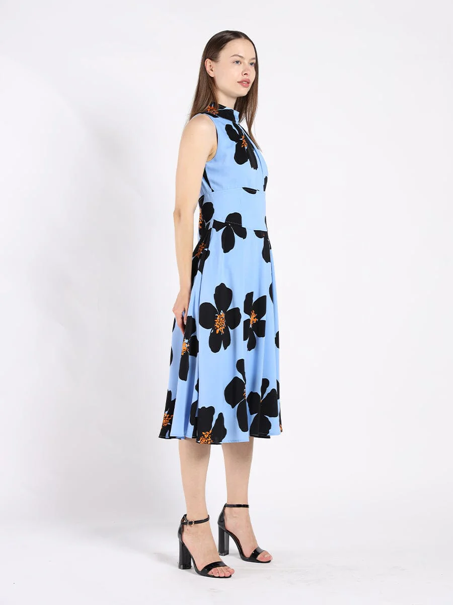 Big Flower Print Mdii Dress With Gathered Neck - Image 3