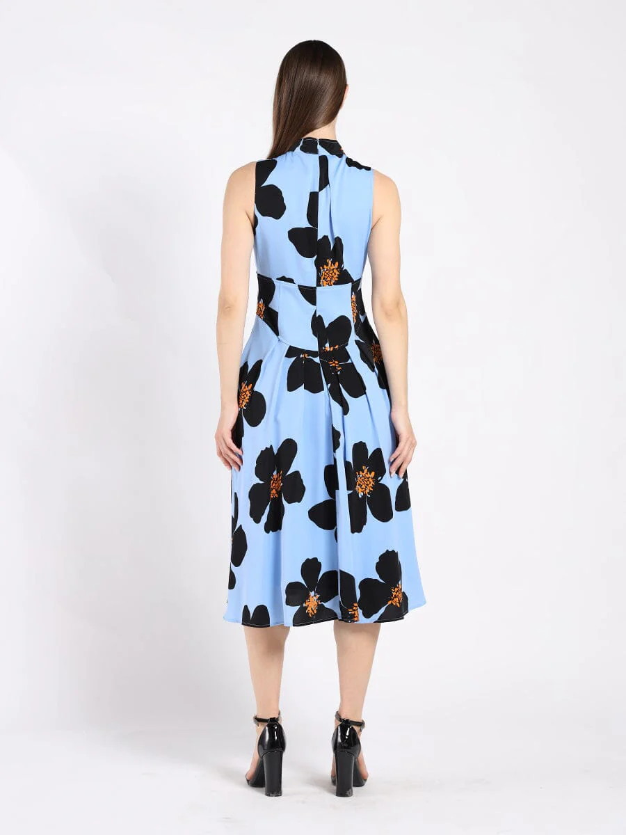 Big Flower Print Mdii Dress With Gathered Neck - Image 4