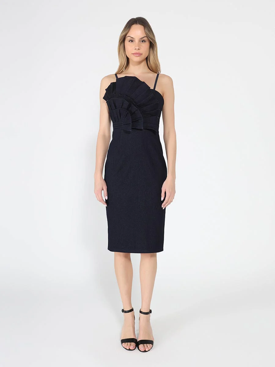 Bodice Pleated Details Strap Dress