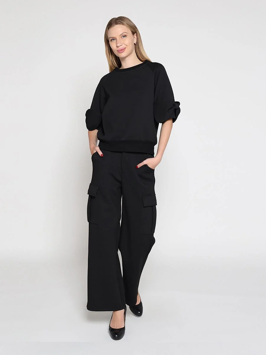 Bow detail sleeve round neck solid top - Image 2