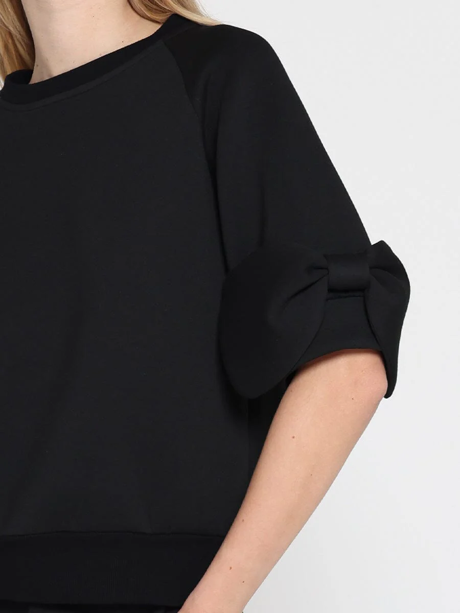 Bow detail sleeve round neck solid top - Image 3