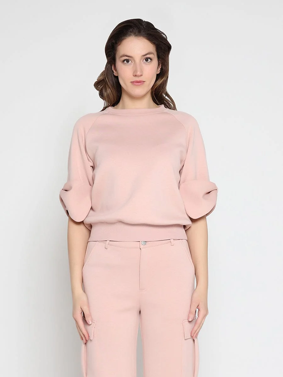 Bow detail sleeve round neck solid top - Image 5