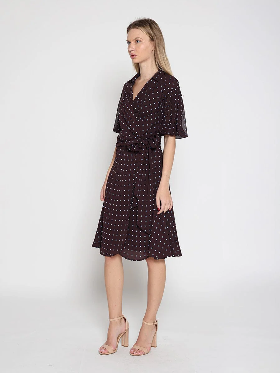 Brown polka dot wrap dress - Image 3