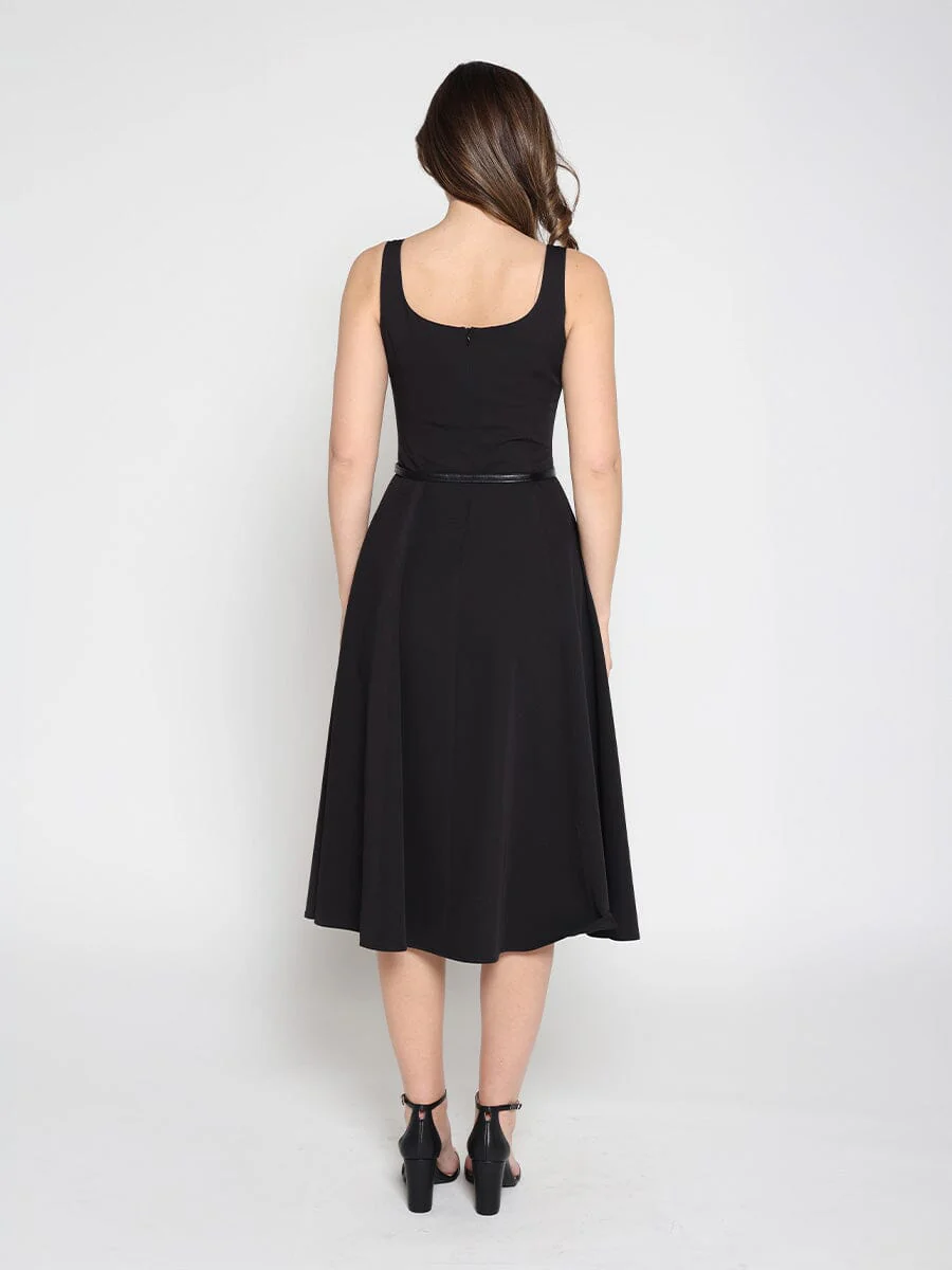 Buckle Belted Square Neck A-Line Sleeveless Dress - Image 4