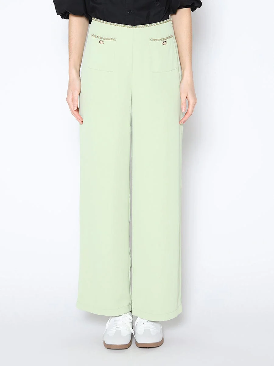Chain Embellished Waistline Wide Leg Pants