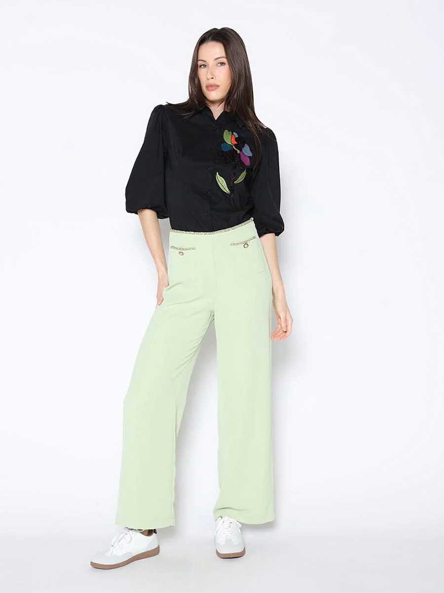 Chain Embellished Waistline Wide Leg Pants - Image 2