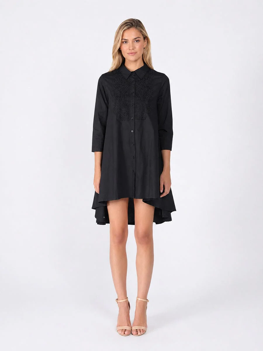 Chest Lace Work Front Button Open Dress