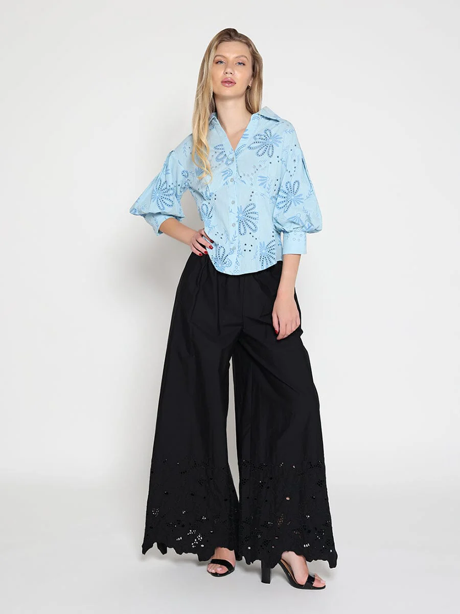 Collared Puff Sleeve Patterned Shirt - Image 10