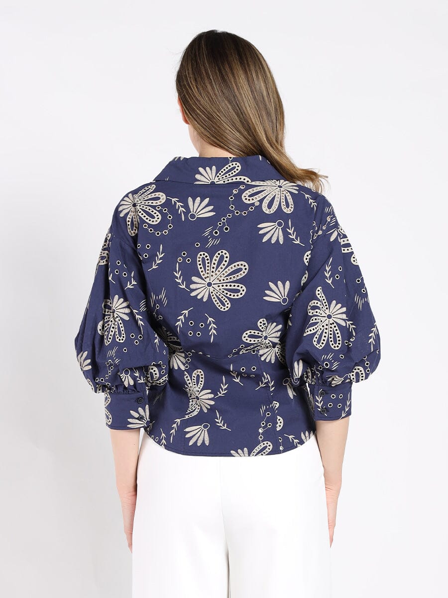 Collared Puff Sleeve Patterned Shirt - Image 4