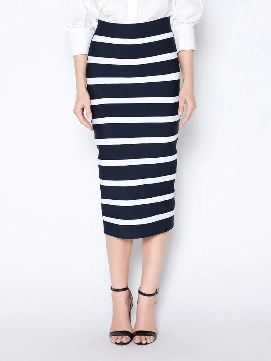 Contrast Color Striped Midi Bandage Bodycon Skirt