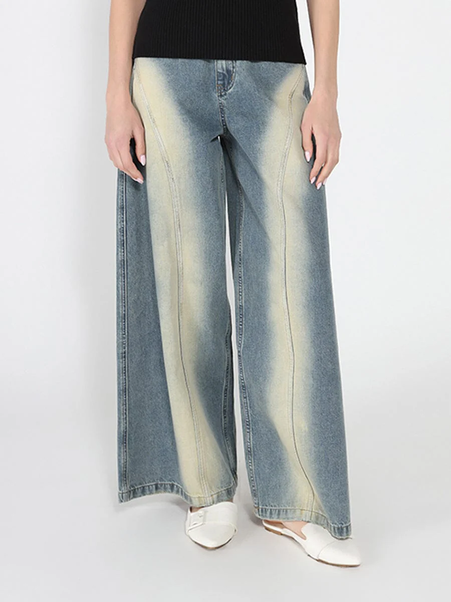Contrast Color Wide Leg Denim Pant