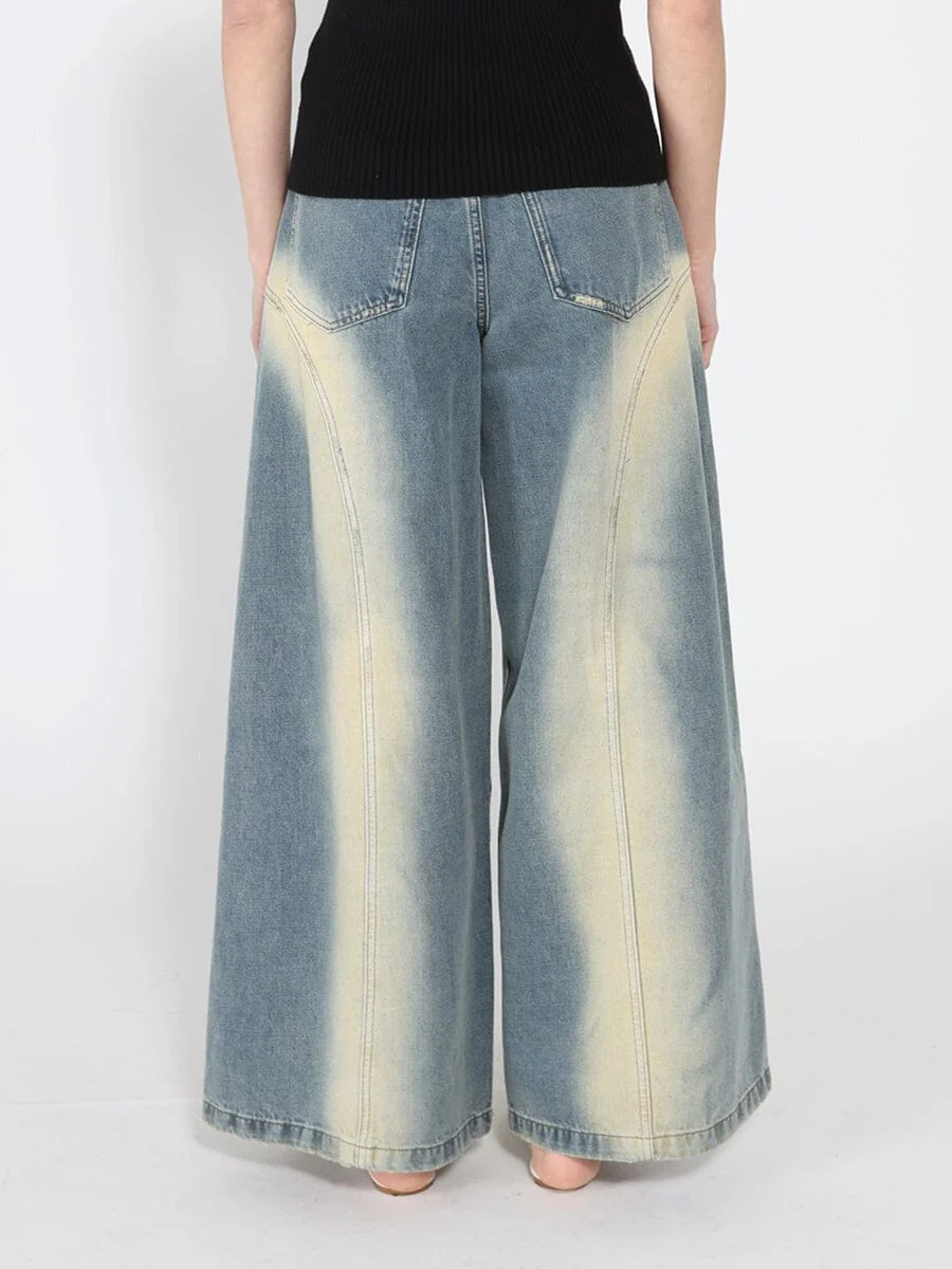 Contrast Color Wide Leg Denim Pant - Image 4