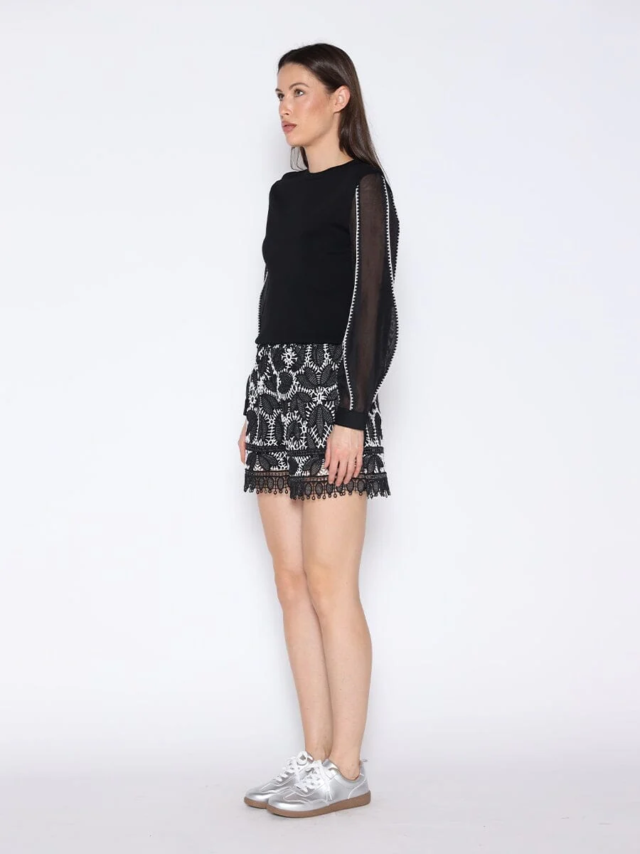Contrast-Stitch Detail Cuff Sleeve Ribbed Body Top - Image 3