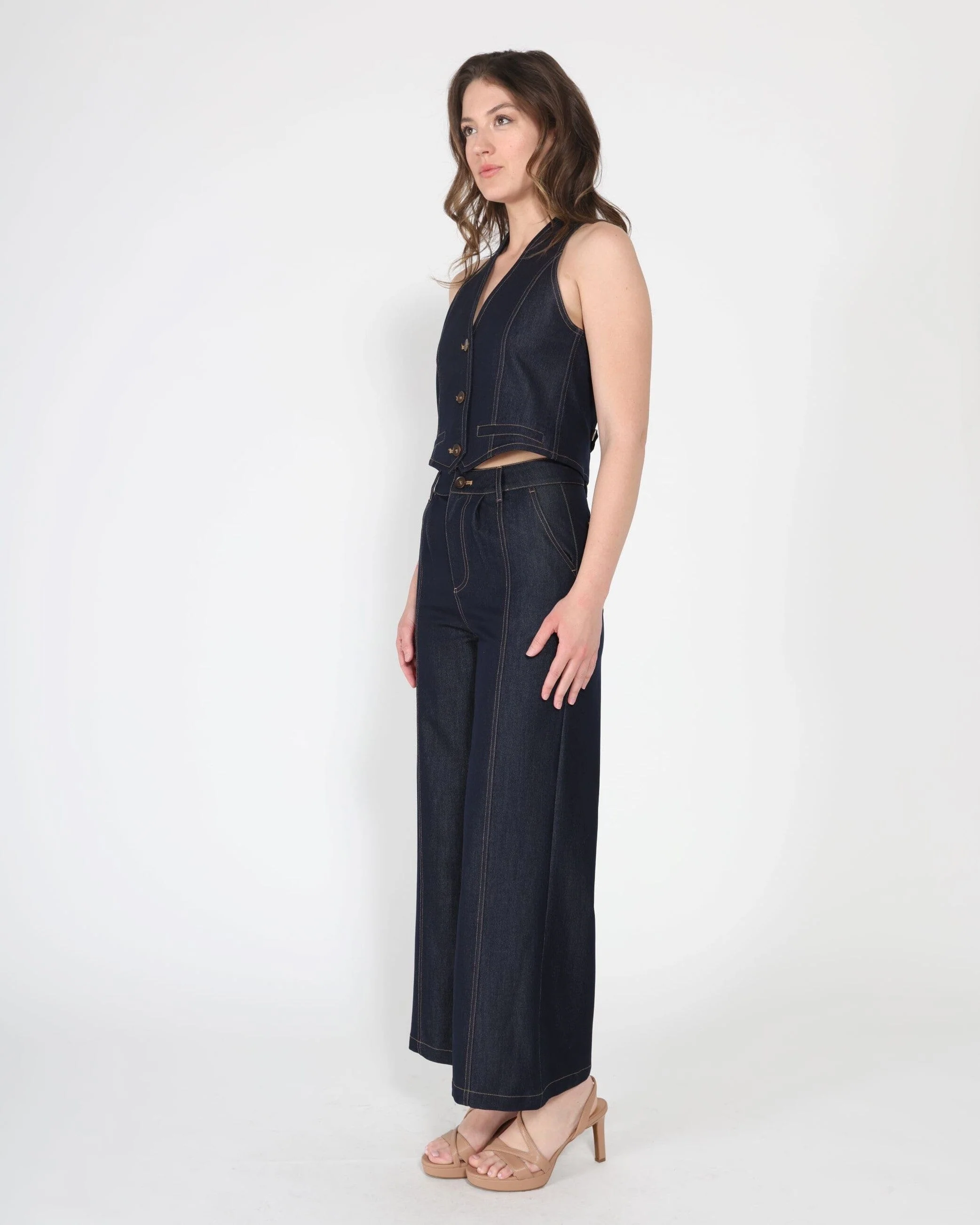 Contrast stitch wide leg casual pants - Image 3