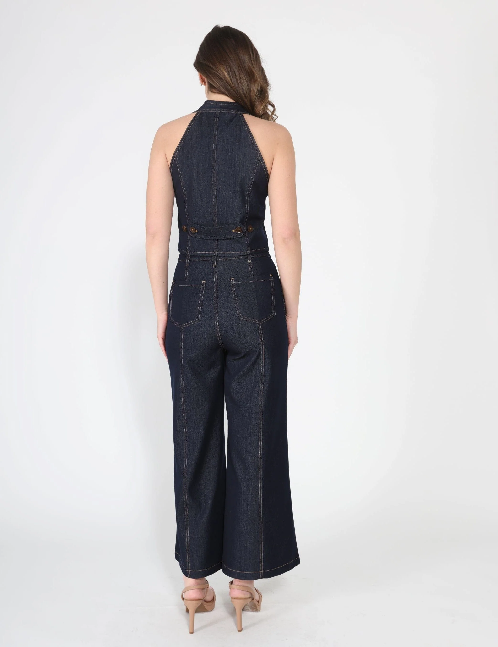 Contrast stitch wide leg casual pants - Image 4