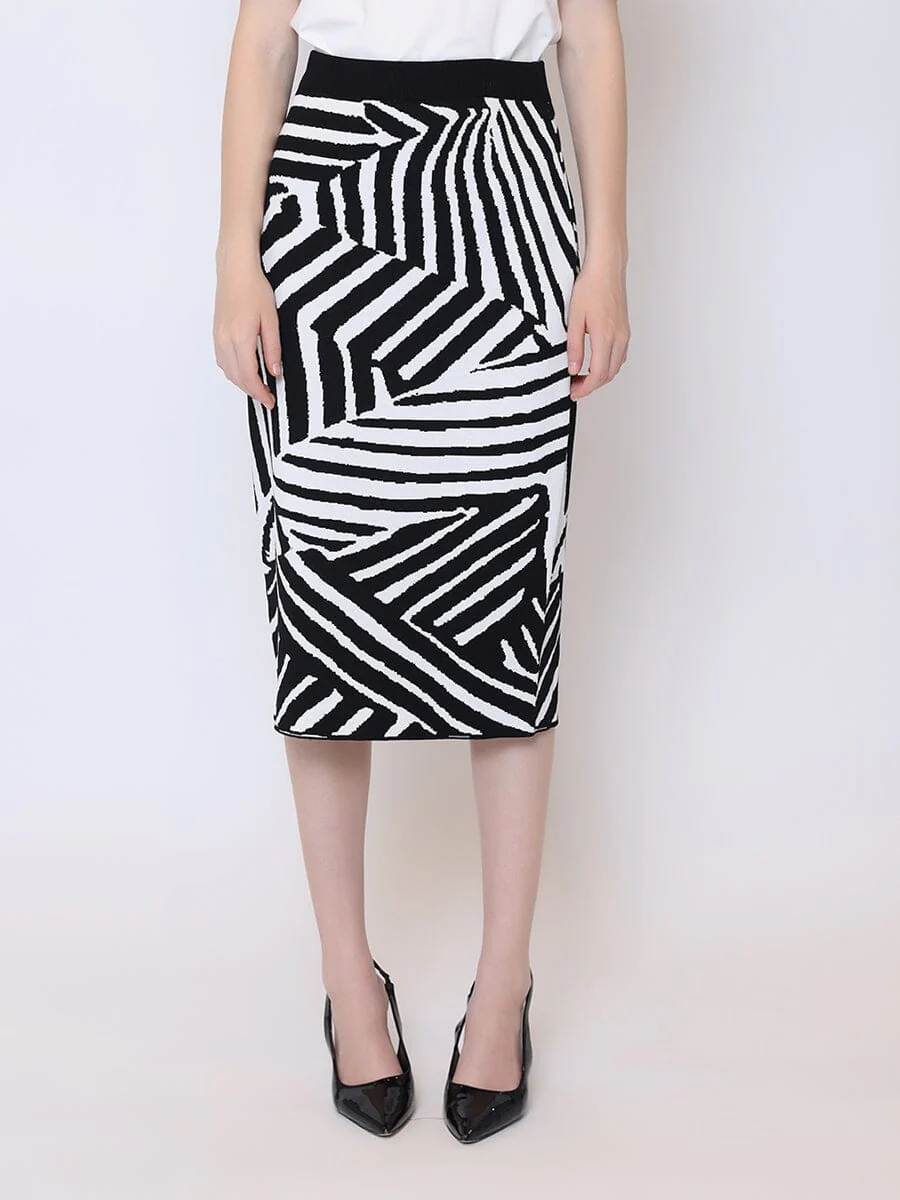 Contrast Zebra Print Back Slit Mini Knit Skirt