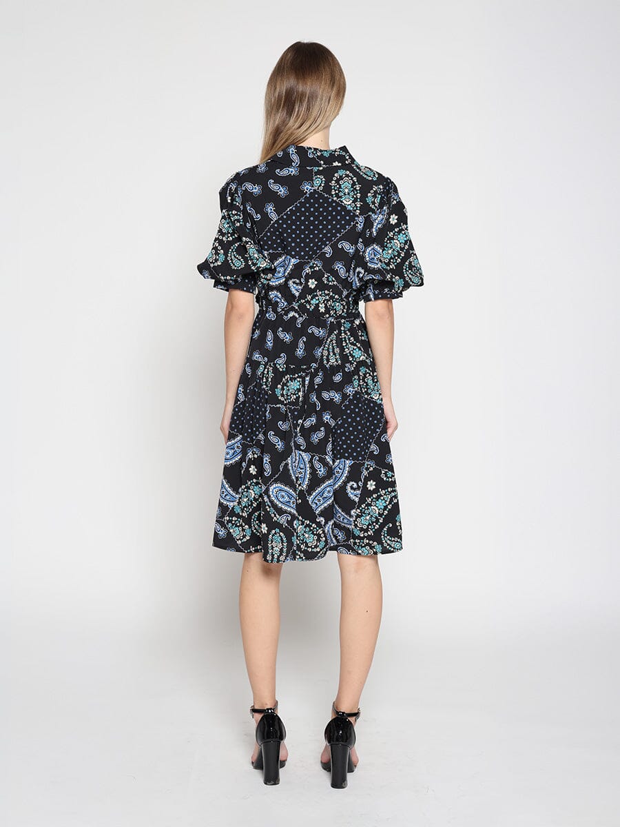 Cotton Printed Puffed Sleeve Belt Dress - Image 4