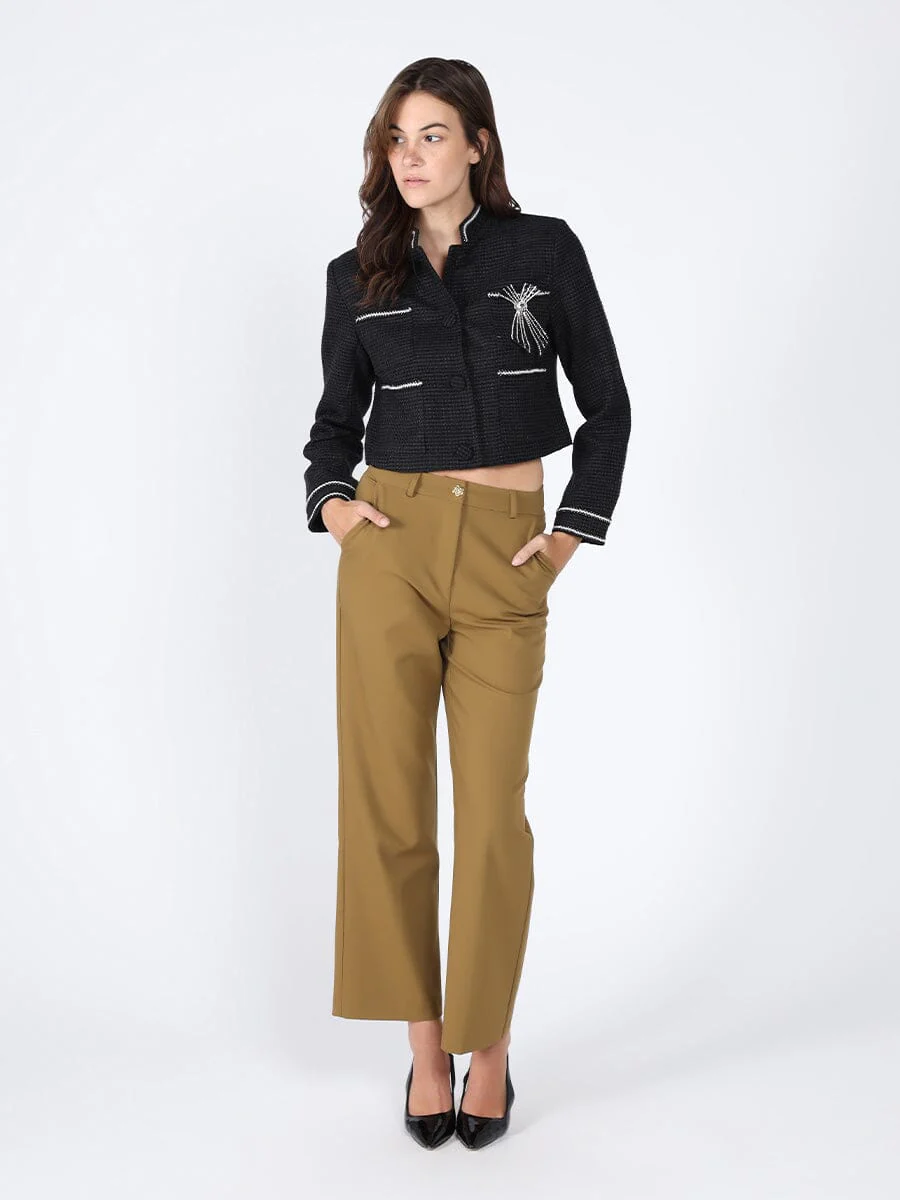 Crystal Embellished Cropped High Neck Jacket - Image 2
