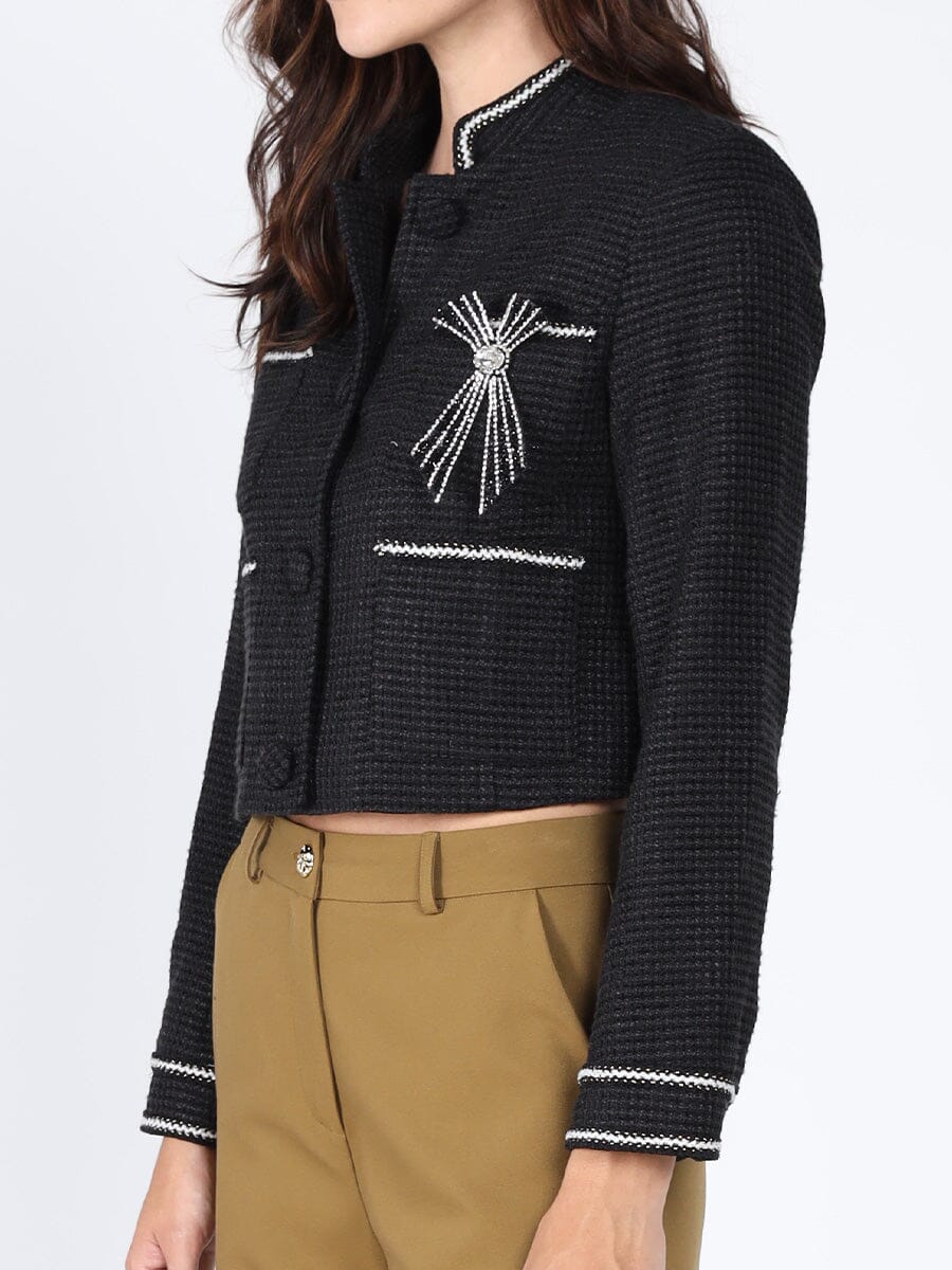 Crystal Embellished Cropped High Neck Jacket - Image 3