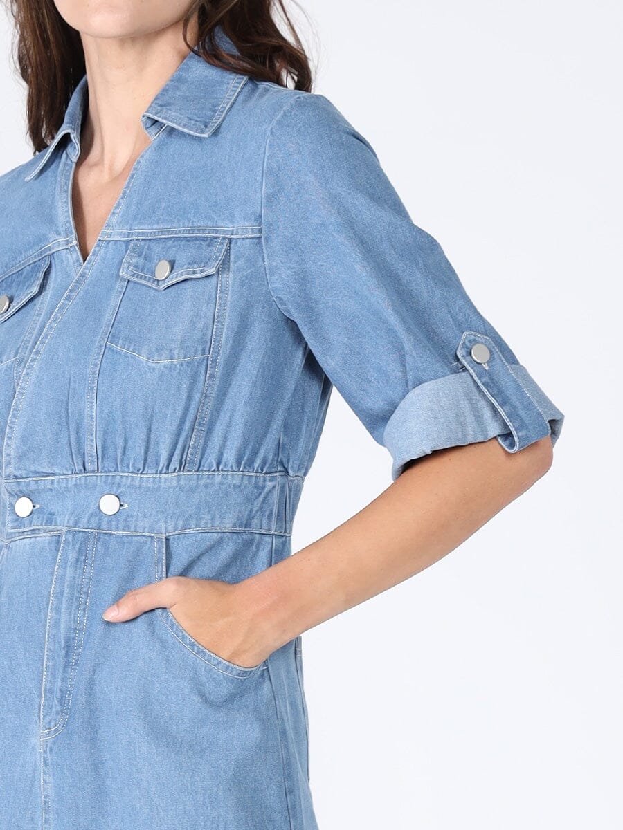 Denim Collar V-Veck Dress - Image 3