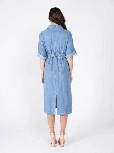 Denim Collar V-Veck Dress - Image 4