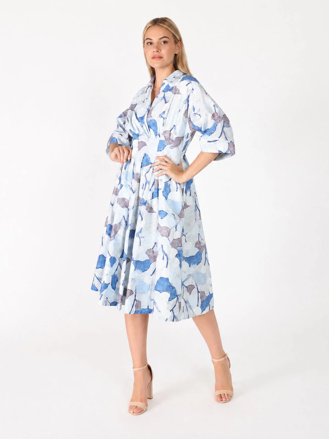 Dolman Sleeve Pleated Waist Printed Dress - Image 2