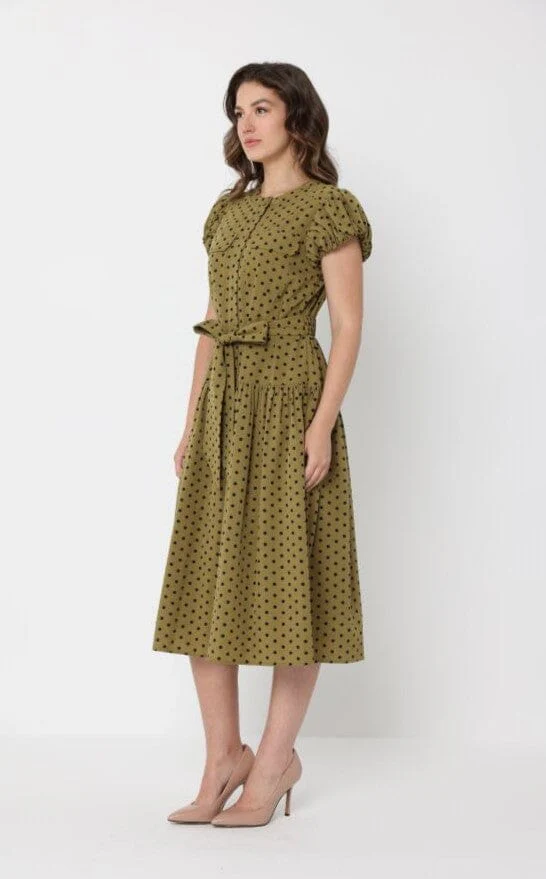 Dot Print Front Pocket with Belt Dress - Image 3
