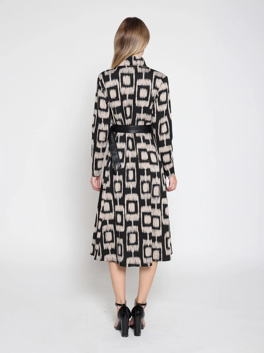 Double Breasted Long Sleeve Belted Print Dress - Image 4