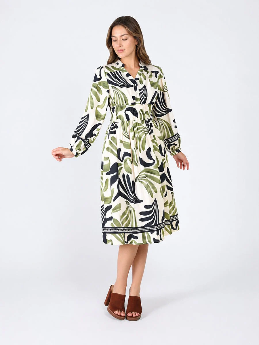 Elastic Waist Long Sleeve Printed Dress - Image 2