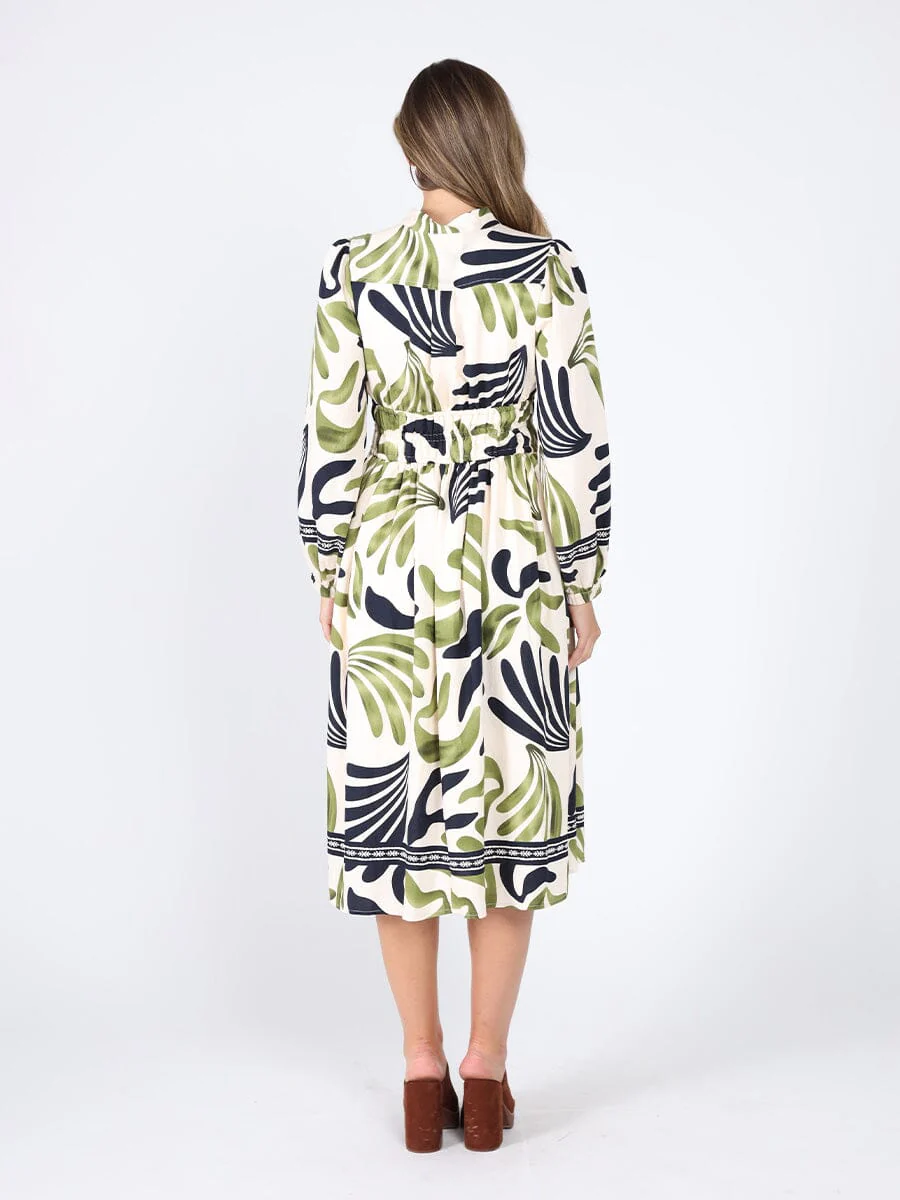Elastic Waist Long Sleeve Printed Dress - Image 4