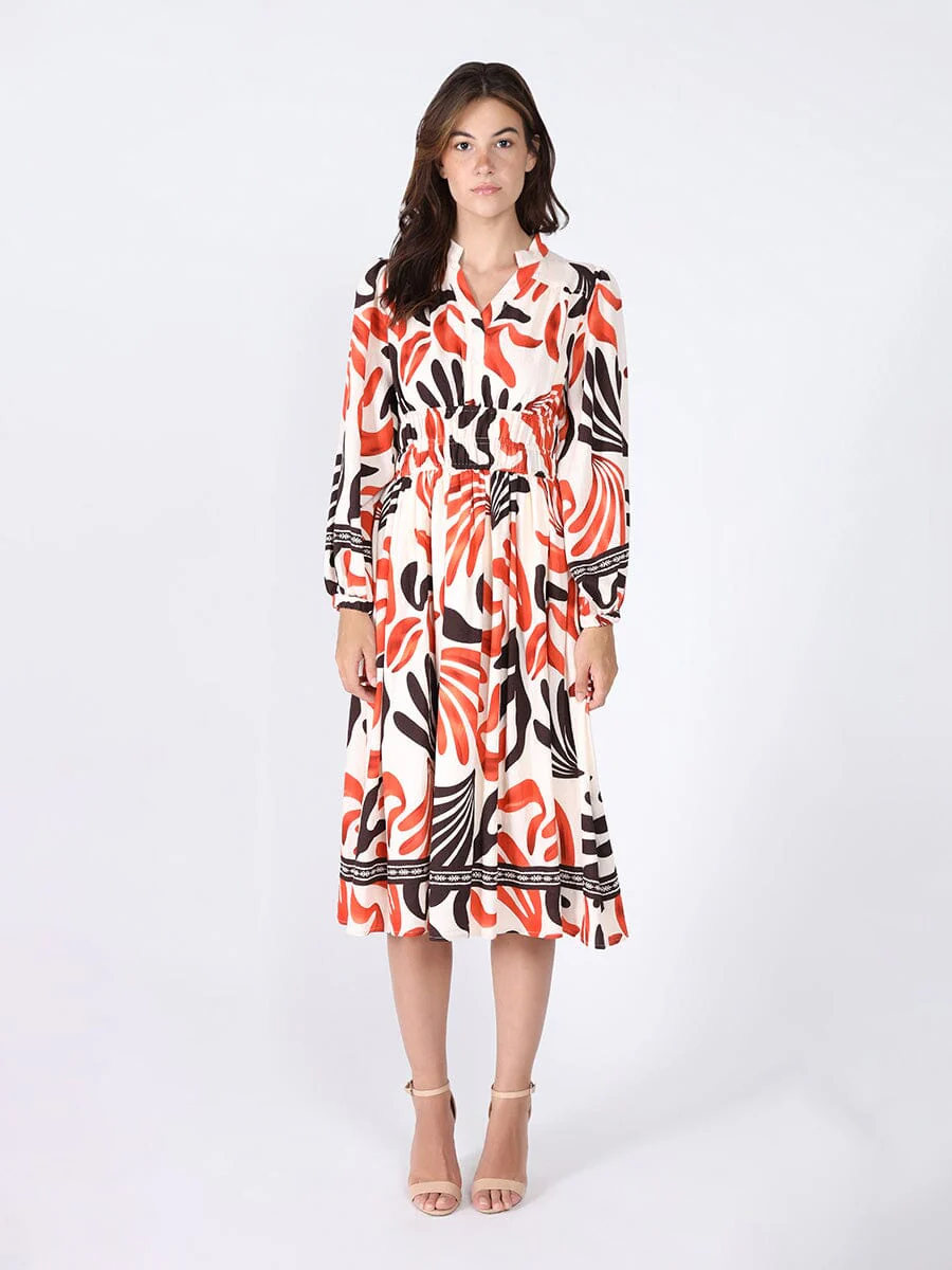 Elastic Waist Long Sleeve Printed Dress - Image 5