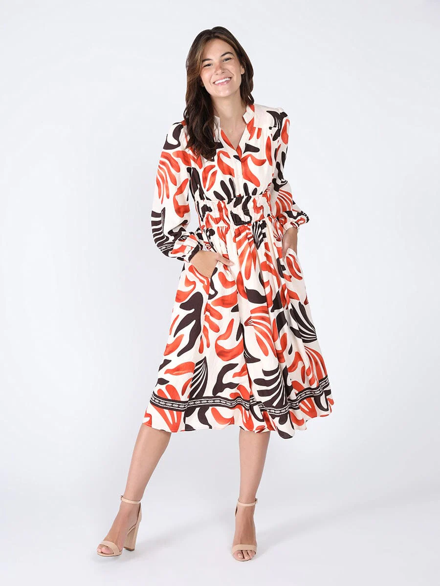 Elastic Waist Long Sleeve Printed Dress - Image 6
