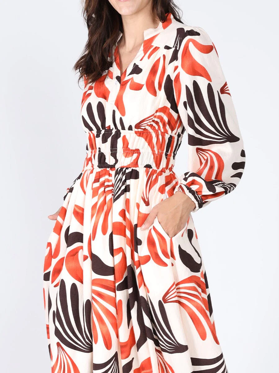 Elastic Waist Long Sleeve Printed Dress - Image 7